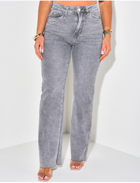 Washed grey stretchy straight-leg jeans