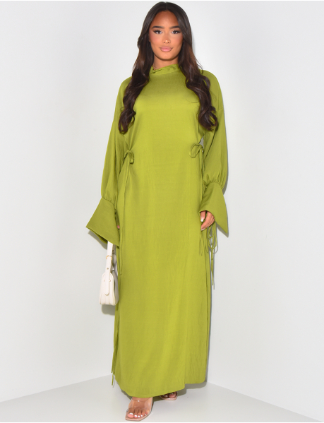 Linen-effect maxi dress with side ties