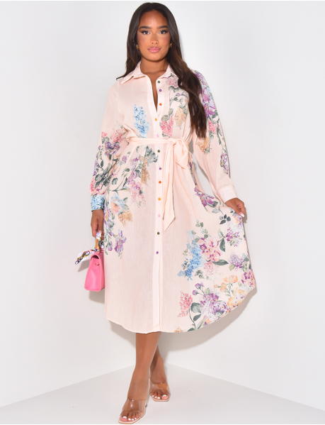 Fitted floral shirt dress